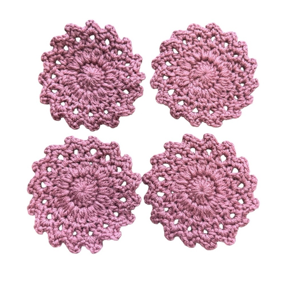 Set of 4 Handcrafted Pink Crochet Coaster - Picture 8 of 8
